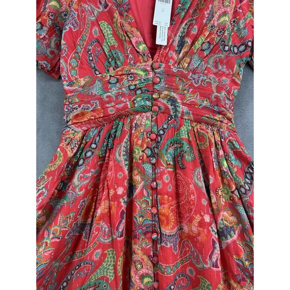 Anthropologie The Katerina Lurex Button Front Dress Size 0 V-neck Midi Dress - Picture 6 of 12